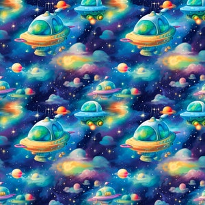 Spaceship Fabric, Space Fabric, Outerspace, Fabric by the Yard, Mikayla Murphy, Quilting Cotton, Knit Fabric, Canvas, Spandex, Bamboo