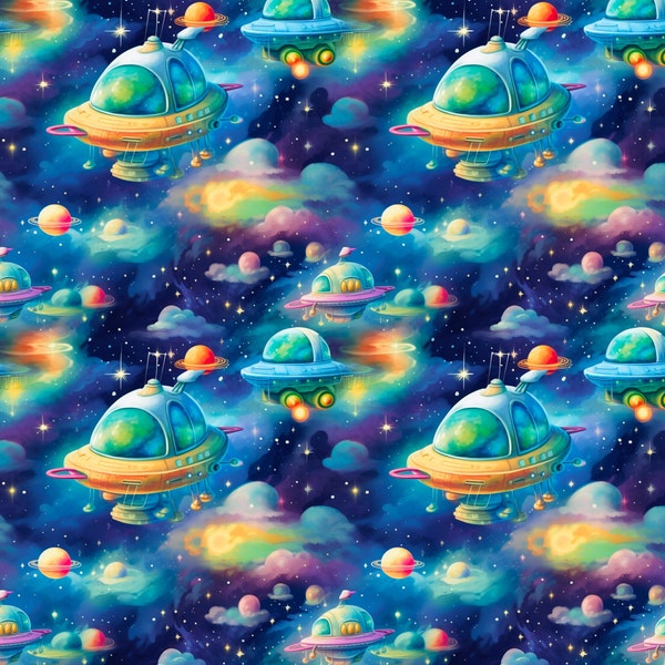 Spaceship Fabric, Space Fabric, Outerspace, Fabric by the Yard, Mikayla Murphy, Quilting Cotton, Knit Fabric, Canvas, Spandex, Bamboo