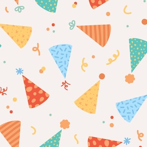 Birthday Party Fabric, Party Hat Fabric, Fabric By the Yard, Little Smilemakers, Quilting Cotton, Fat Quarter, Canvas, Knit Fabric, Bamboo