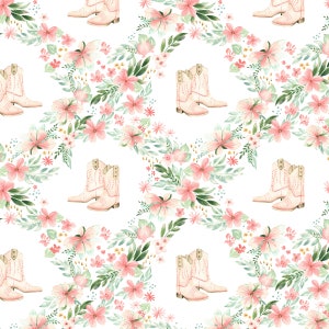 Cowgirl Boot Floral Fabric, Western Fabric, Fabric by the Yard, Kamides Studio, Quilting Cotton, Broadcloth, Knit Fabric, Canvas, Jersey
