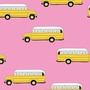 Pink School Bus Fabric, Fabric by the Yard, Back to School Fabric, Little Smilemakers, Quilting Cotton, Canvas, Minky, Broadcloth, Knits