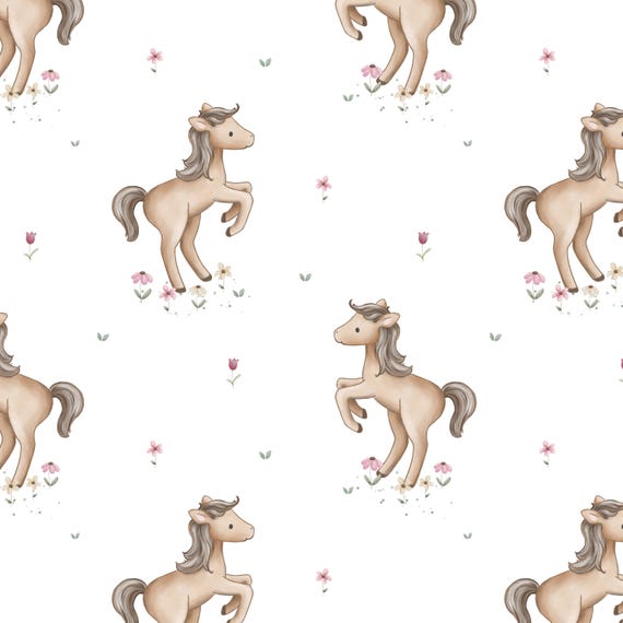 Süßer Pferde Stoff, Baby Pferde Stoff, Meterware, Autumn River