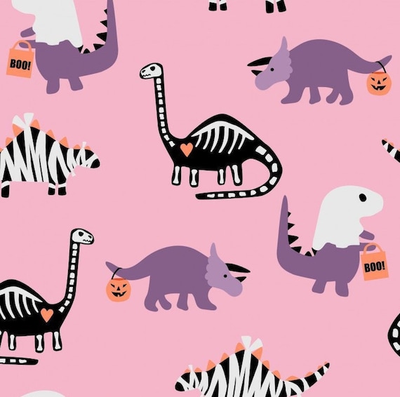 Halloween Dinosaur Fabric, Fabric by the Yard, Hey Cute Designs, Trick or Treat, Quilt Fabric, Bamboo, Broadcloth, Organic Cotton, Canvas