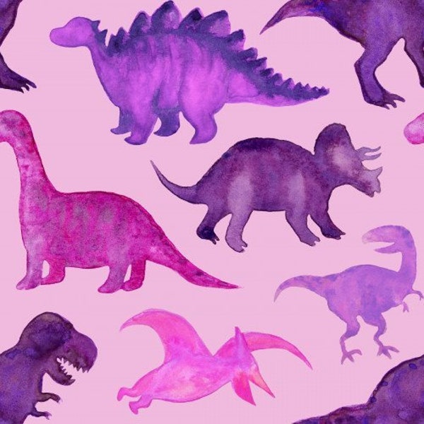 Purple Dinosaur Fabric, Fabric by the Yard, Angelina Maria Design, Custom Fabric, Sewing, Quilting, Rib Knit, Spandex, Fat Quarter, Bamboo