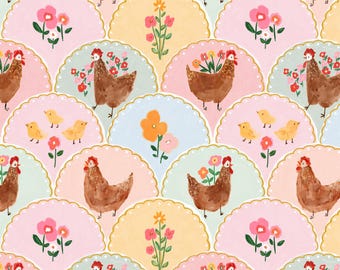 Huhn Blumenstoff, Stoff Meterware, Bauernhof Tiere Stoff, nahtlos gal, Huhn Quilt Stoff, Leinwand, Satin, Strickstoff, Minky