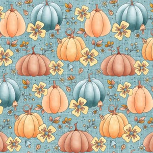 Blue Pumpkin Floral Fabric, Fabric by the Yard, Fall Fabric, Krystal Winn, Broadcloth, Quilting Cotton, Minky, Knit fabric, Canvas