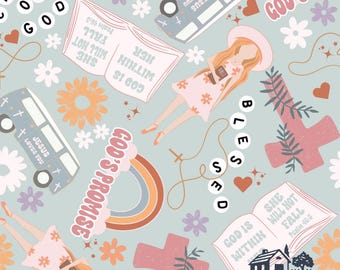 Religious Girls Fabric, Christian Print, Child of God, BY Design Graphics