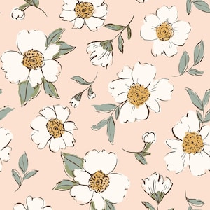 Blush Cream Peony Fabric, Floral Fabric, Fabric by the Yard, Indy Bloom Design, Swim Fabric, Quilting Cotton, Boardshort Fabric, Knit Fabric