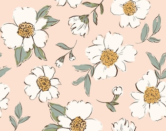 Blush Cream Pfingstrose Stoff, Floraler Stoff, Meterware, Indy Bloom Design, Swim Stoff, Quilting Baumwolle, Boardshort Stoff, Strickstoff