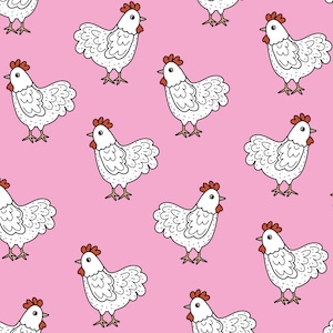 Tela de pollo rosa, tela cortada a medida, tela de animales de granja, pequeños fabricantes de sonrisas, algodón acolchado, tela ancha, barrio gordo, spandex, lienzo