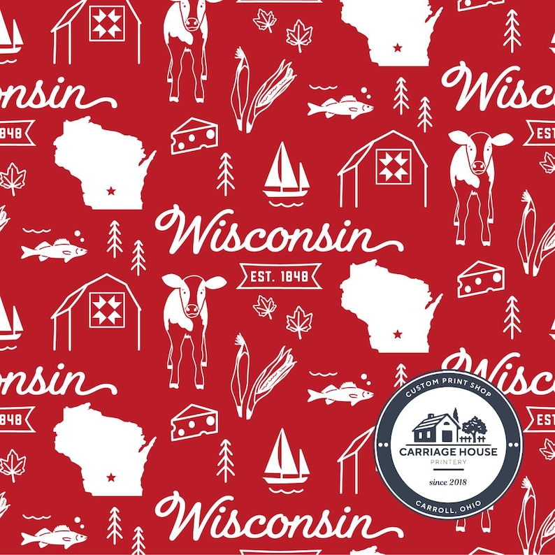 Wisconsin State Line Drawing Red Wisconsin State Fabric, State Symbols Print, Tate Made Modern - Etsy