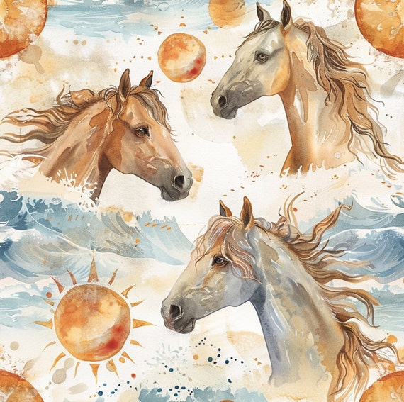 Wasserfarben Pferde Stoff, Meterware, Sommer Pferde Stoff, Tori