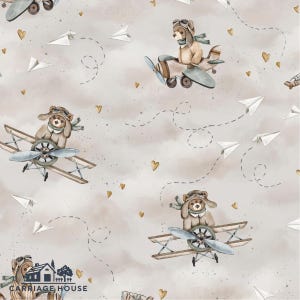 Aviator Teddy Bear Fabric, Airplane Fabric, Fabric by the Yard, Iss Mueller, Quilting Cotton, Minky, Canvas, Knit Fabric, Sateen, Jersey