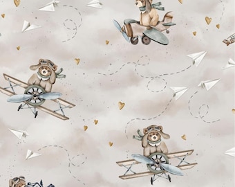 Aviator Teddy Bear Fabric, Airplane Fabric, Fabric by the Yard, Iss Mueller, Quilting Cotton, Minky, Canvas, Knit Fabric, Sateen, Jersey
