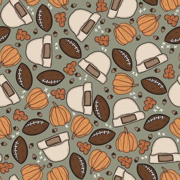 Football Beanie Fabric, Fabric by the Yard, Sports Fabric, Brittany Frost, Quilting Cotton, Spandex, Sateen, Bamboo, Rib Knit, French Terry