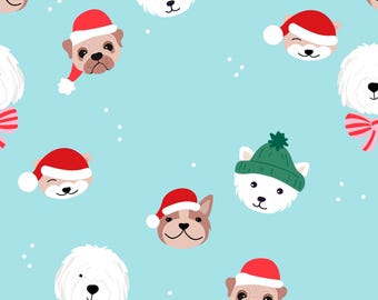 Blauer Weihnachtshunde Stoff, Weihnachtshund Stoff, Meterware, Stoff Meterware, Little Smilemaker, Quilt Baumwolle, Strickstoff, Spandex, Canvas, Minky