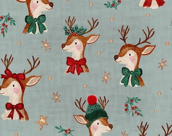 Christmas Reindeer Fabric, Children's Christmas Fabric, Fabric by the Yard, Vivie & Ash, Quilting Cotton, Knit Fabric, Canvas, Minky