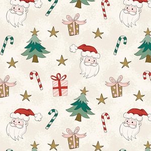 Santa Fabric, Christmas Fabric, Holiday Fabric, Fabric by the Yard, Lily Girl Paper, Quilting Cotton, Canvas, Knit Fabric, Sateen,Broadcloth