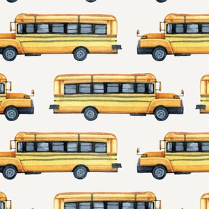 School Bus Fabric, Fabric by the Yard, Back to School Fabric, Quilting Cotton, Spandex, Bamboo, Jersey, Canvas, Rib Knit, French Terry