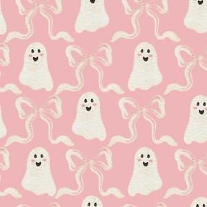 Pink Ghost Fabric, Halloween Bows Fabric, Fall Fabric, Vivie and Ash, Broadcloth, Quilting Cotton, Knit Fabrics, Sateen, Broadcloth, Minky