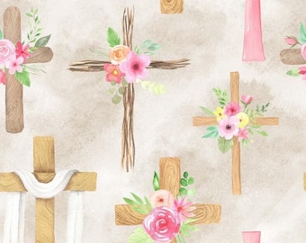 Floral Cross Fabric, Religious Easter Print, Mikayla Murphy