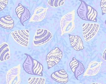 Light Blue Seashell Fabric, Summer Beach Fabric, Fabric by the Yard, Jac Slade, Quilting Cotton, Swim Fabric, Boardshort, Bamboo, Jersey