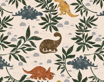 Cream Dinosaur Fabric, Dino Fabric, Fabric by the Yard, Charlie Rowan, Quilting Cotton, Knit Fabric, Canvas, Minky, Broadcloth, Jersey