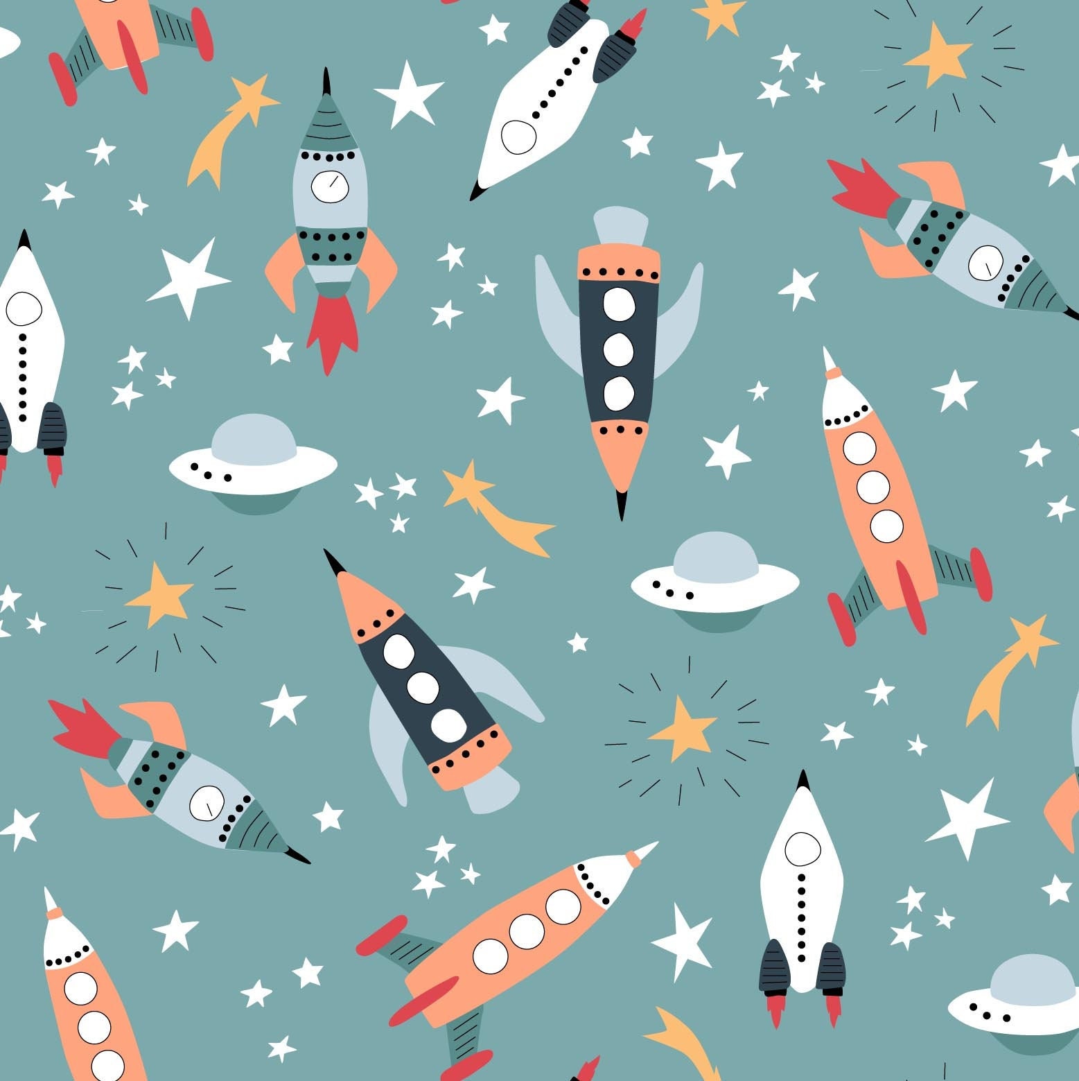 Blue Spaceship Fabric, Rocketship Fabric, Fabric by the Yard, Quilting ...
