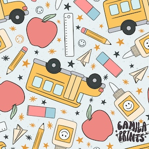 Blue School Bus Fabric, Back to School Fabric, Fabric by the Yard, Camila Prints, Quilting Cotton, Knit Fabric, Canvas, Sateen, Broadcloth