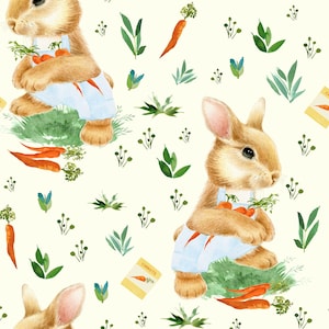 Boy Easter Bunny Fabric, Spring Rabbit Fabric, Fabric by the Yard, Little Smile Makers, Quilting Cotton, Knit Fabric, Canvas, Spandex