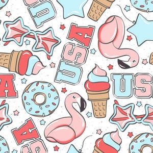 4th of July Fabric, Ice Cream, Donuts, Fabric by the Yard, Independence Day, Julie Storie, Quilting Cotton, Spandex, Boardshort, Swim Fabric