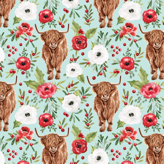 Christmas Highland Cow Fabric, Fabric by the Yard, Cate & Rainn, Quilting  Cotton, Broadcloth, Canvas, Sateen, Spandex, Bamboo, Fat Quarter