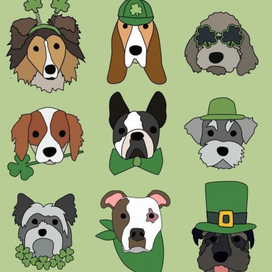 St. Patrick's Day Dog Fabric, Shamrock Puppy Fabric, Fabric by the Yard ...