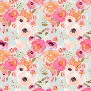 Blush Florals Blue Fabric by the Yard, Indy Bloom Design, Swim Fabric, Cotton Spandex, Quilting Cotton, Fat Quarter, Bamboo, Canvas, Jersey