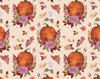 Lila Kürbis Blumenstoff, Stoff Meterware, Herbst Stoff, breit Baumwolle, Quilting Baumwolle, French Terry, Bambus, Fat Quarter, Canvas