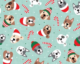 Tela de perros navideños de menta, tela de perro de Papá Noel, tela cortada a medida, Little Arrow, algodón para acolchado, tejidos de punto, paño fino, lona, Minky