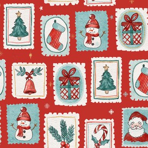 Cute Christmas Stamps Fabric, Children&#39;s Christmas Fabric, Fabric by the Yard, Vivie & Ash, Quilting Cotton, Knit Fabric, Canvas, Minky