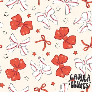 Baseball Bows Fabric, Girl Baseball Fabric, Fabric by the Yard, Sports Fabric, Camila Prints, Quilting Cotton, Knit Fabric, Canvas, Sateen