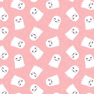 Pink Ghost Fabric, Cute Ghost Fabric, Halloween Fabric, Fabric by the Yard, Little Arrow, Quilting Cotton, Broadcloth, Canvas, Knit Fabrics