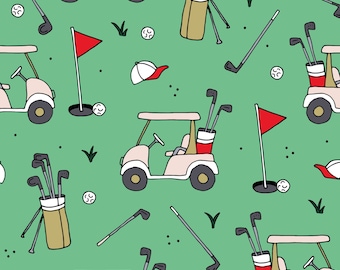 Green Golf Fabric, Fabric by the Yard, Little Smile Makers, Sports Fabric, Quilting Cotton, Spandex, Sateen, Bamboo, French Terry, Jersey