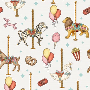 Carousel Fabric, Carnival Fabric, Fabric by the Yard, Krystal Winn, Quilting Cotton, Bamboo, Ribbed Knit, French Terry, Canvas, Swim Fabric