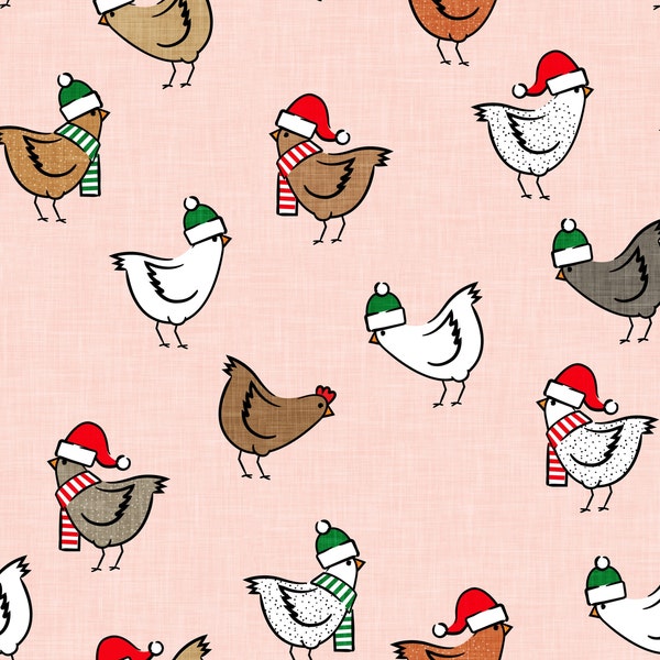 Pink Santa Christmas Chicken Fabric, Fabric by the Yard, Little Arrow, Christmas Fabric, Quilting Cotton, Organic Cotton, Spandex, Bamboo