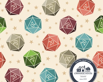 Cream D20 Dice Fabric, Role Playing Game Material, Becca Alessi