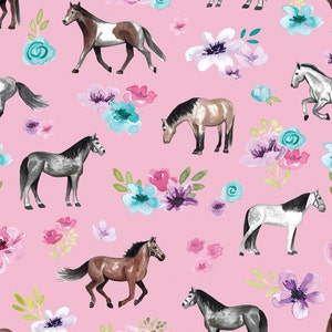 Rosa Pferde Stoff, Meterware, Cate & Rainn, Quilt Baumwolle, Bambus, Leinwand, Jersey, Spandex, Satin, Strickstoff, Swim