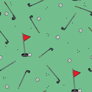 Grüner Golf Stoff, Golfschläger und Ball Stoff, Meterware, Patchworkstoff, Quilting Baumwolle, Strickstoff, Canvas, Badeshorts