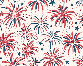 Firework Fabric, Fabric by the Yard, Independence Day, 4th of July Fabric, Hufton Studio, Quilting Cotton, Knit Fabric, Spandex, Canvas