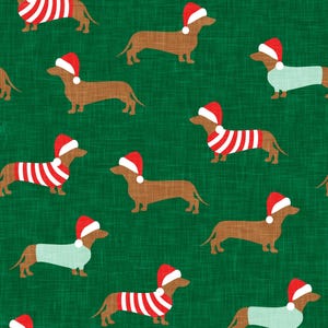 Christmas Dachshund Fabric, Santa Dog Fabric, Fabric by the Yard, Little Arrow Design, Quilting Cotton, Jersey, Canvas, Minky, Broadcloth