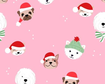 Rosa Weihnachtshunde Stoff, Weihnachtshund Stoff, Schüttgut, Little Smilemaker, Quilt Baumwolle, breiter Stoff, Spandex, Minky, Canvas
