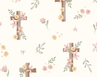 Tela con cruz floral, tela religiosa, Pascua, tela cortada a medida, Tate Made Modern, algodón para acolchado, minky, lona, satén, elastano.