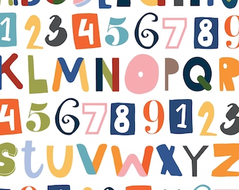 Alphabet Number Fabric, Fabric by the Yard, ABC Fabric, Back to School Fabric, Quilting Cotton, Spandex, Bamboo, Jersey, Canvas, Rib Knit